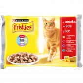 Мултиопаковка Хапки в сос в пауч за котки Purina Friskies Говеждо, Пиле, Агне и Патица 4х85гр.